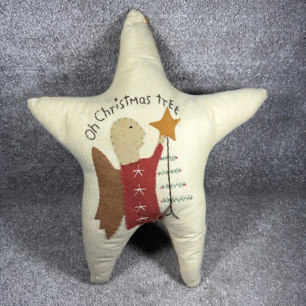 Star Pillow Cream Mustard Angel Christmas Primitive Folk Art‎